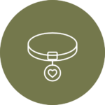 Pet accessories icon, a pet collar with a heart tag