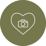 Pet photography icon, a camera inside a heart