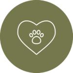 Rescue and rehome icon, a heart with a paw print inside