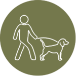 Dog walking and dog training icon, a person walking a dog on a lead
