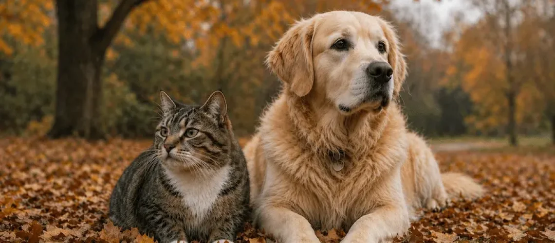 autumn cat and dog